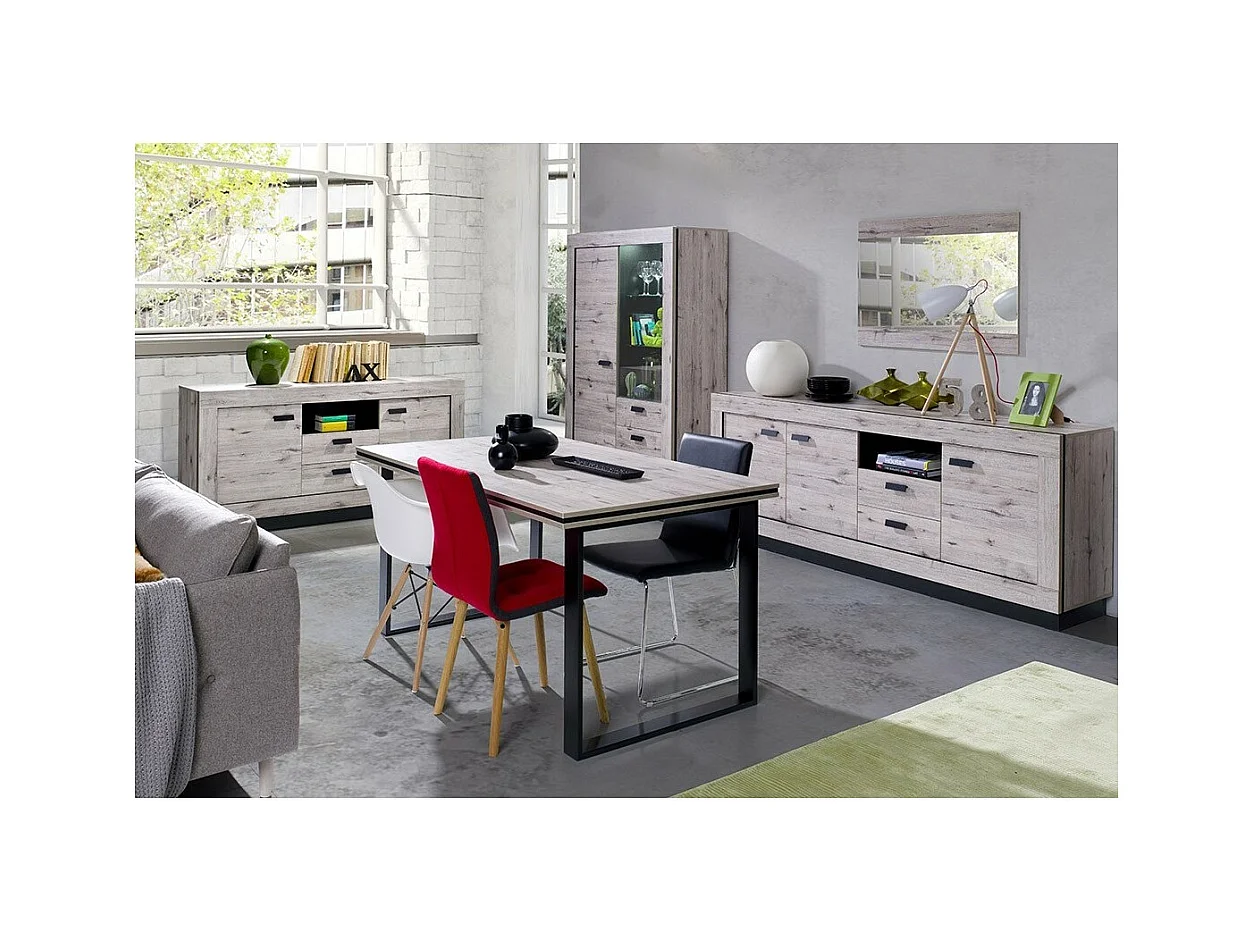 Mesa MALAGA - Estilo industrial - Color roble Wellington con patas negras - 180 x 90 x 78 cm