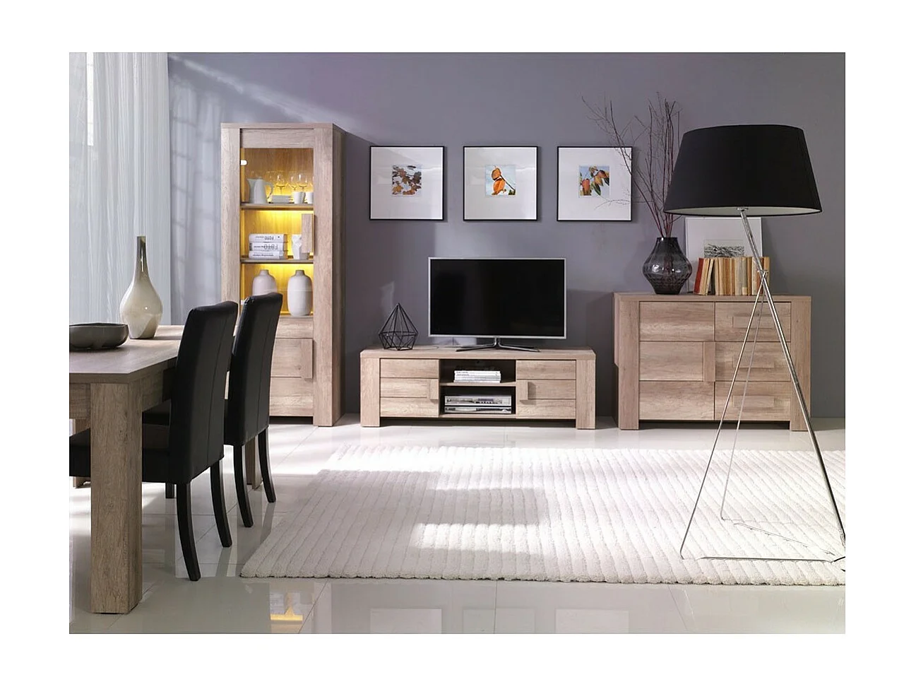 Mesa para sala de jantar MIRO. Dimensões 180 cm. Cor Oak Canyon, carvalho claro.