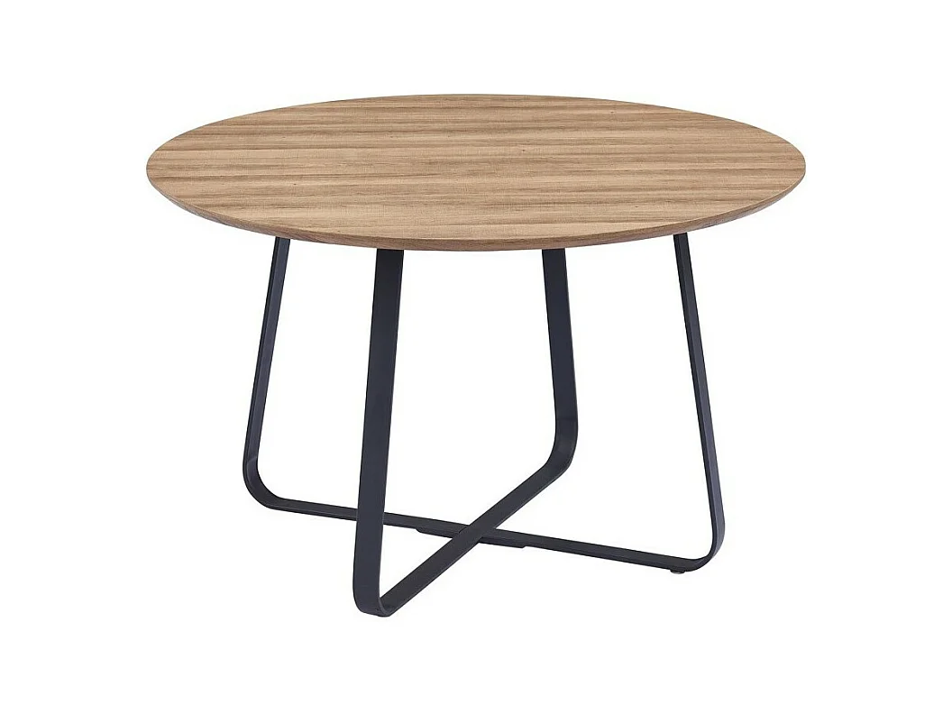 Table à manger NOVES – Ronde diamètre 120 cm – Effet bois et pieds noirs – Style moderne