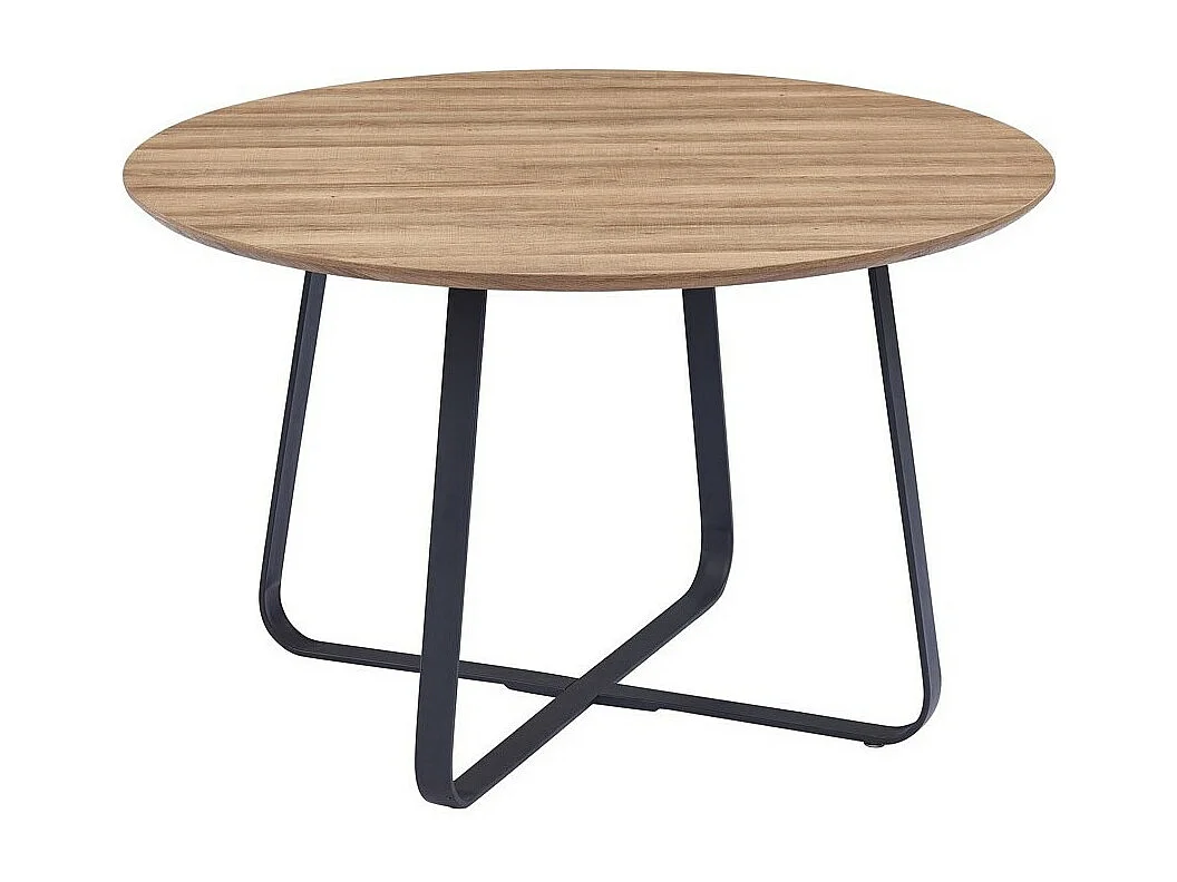 Table à manger NOVES – Ronde diamètre 120 cm – Effet bois et pieds noirs – Style moderne