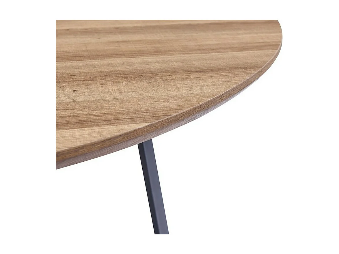 Table à manger NOVES – Ronde diamètre 120 cm – Effet bois et pieds noirs – Style moderne