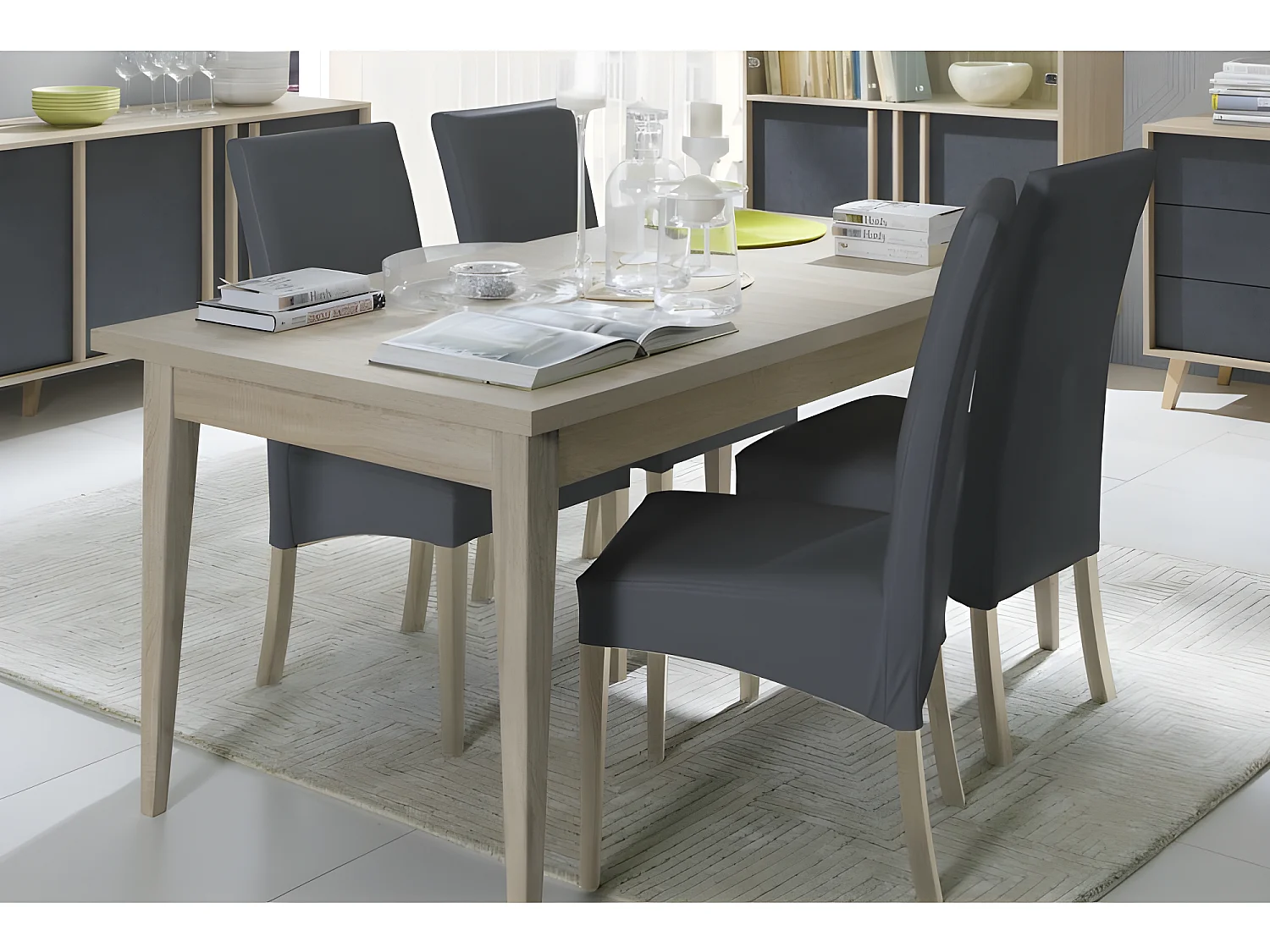 Table de salle à manger scandinave MALMO. Coloris chêne clair. Dimensions 180 cm