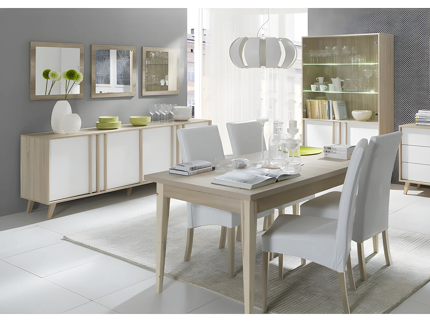 Table de salle à manger scandinave MALMO. Coloris chêne clair. Dimensions 180 cm