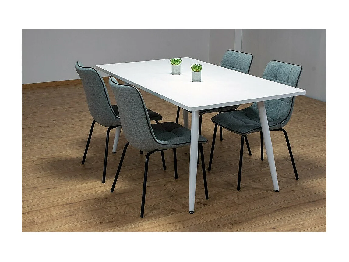 Table 160 x 90 Collection RENNES pieds métal et plateau blanc. Table design.