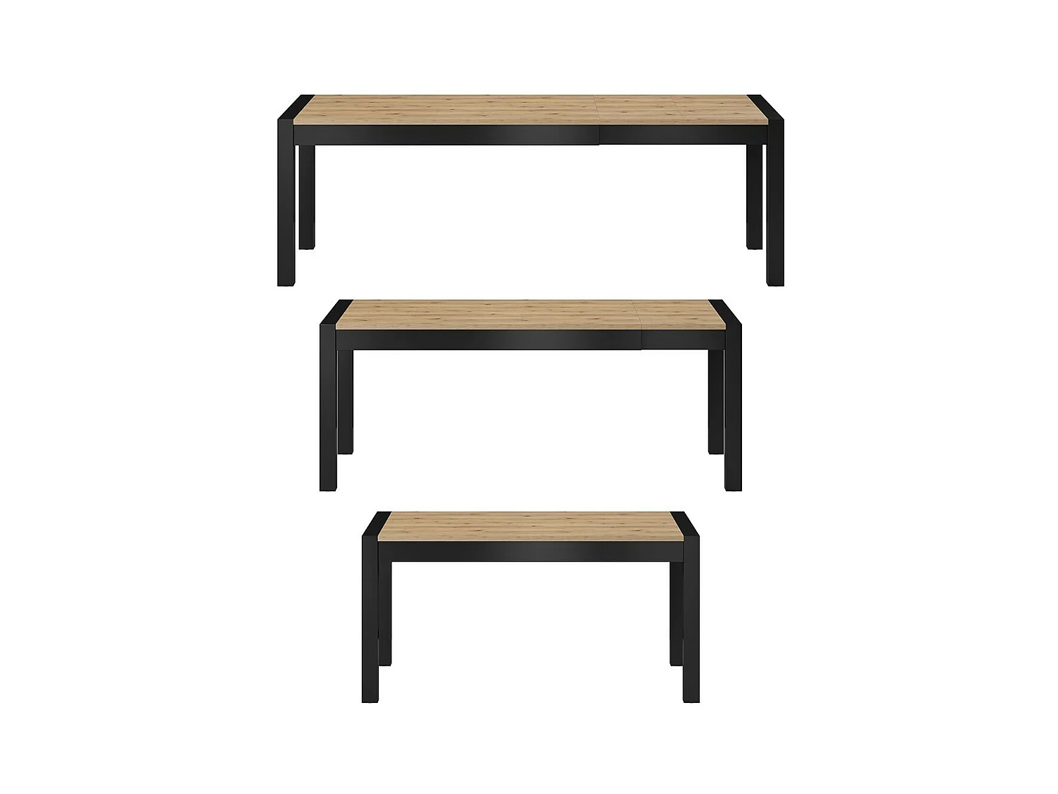 Mesa extensível para 10 pessoas para sala de jantar, coleção BOWIE, cor carvalho e preto.