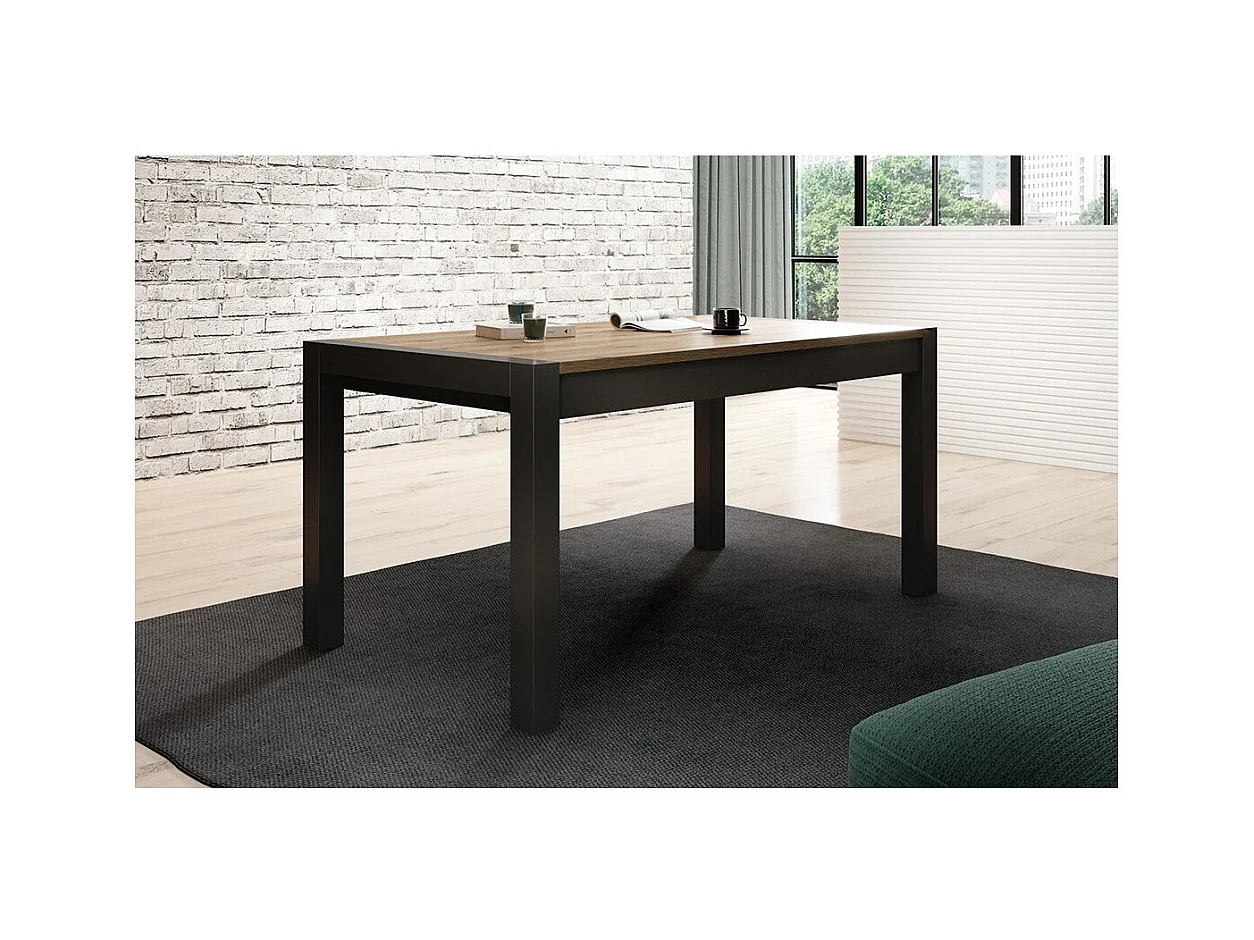 Mesa extensível para 10 pessoas para sala de jantar, coleção BOWIE, cor carvalho e preto.