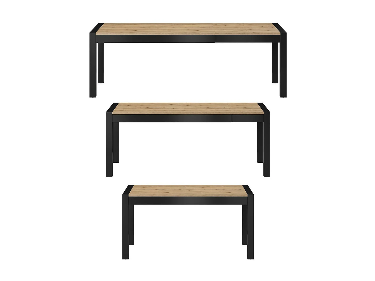 Mesa extensível para 10 pessoas para sala de jantar, coleção BOWIE, cor carvalho e preto.