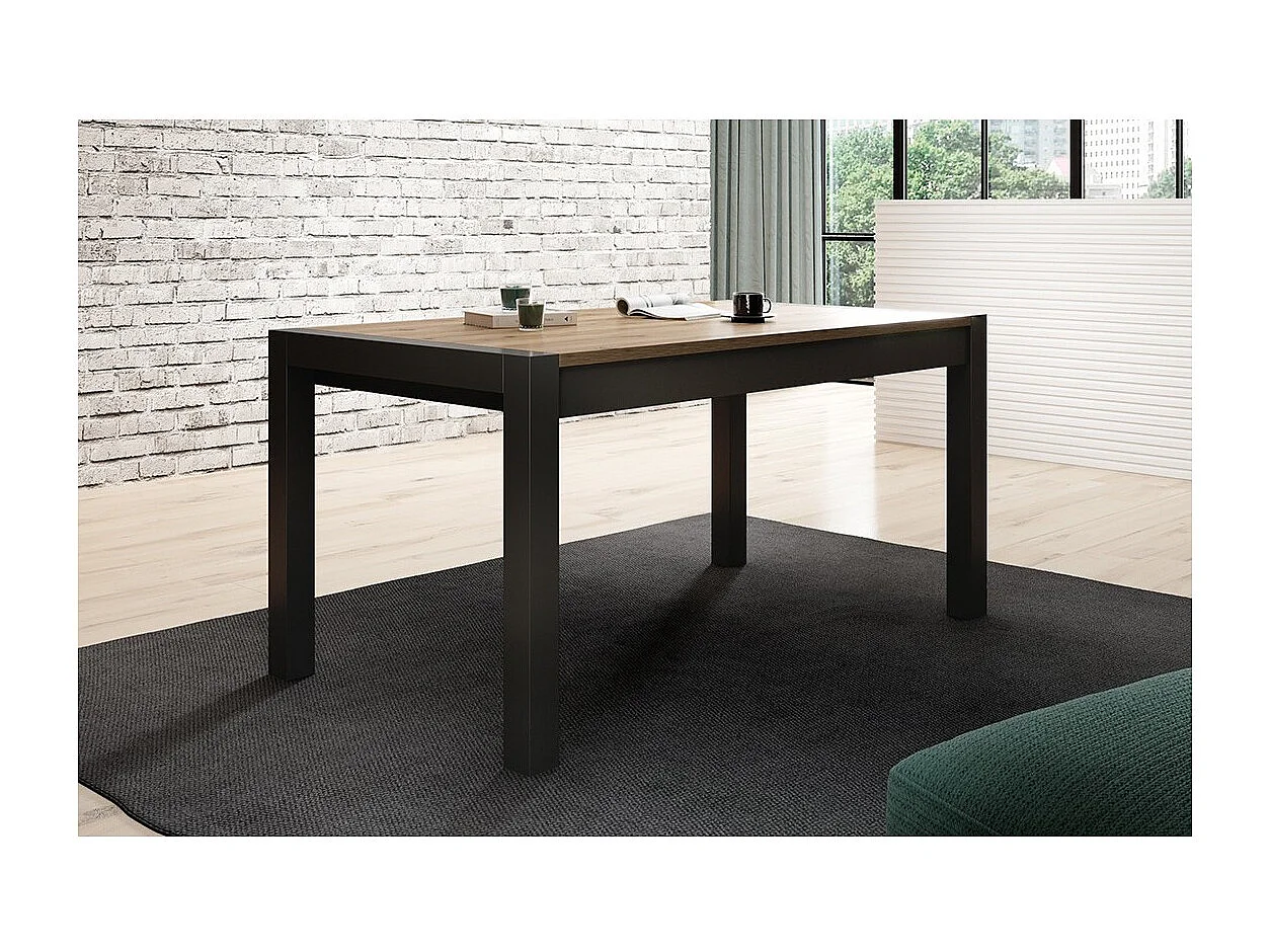 Mesa extensível para 10 pessoas para sala de jantar, coleção BOWIE, cor carvalho e preto.