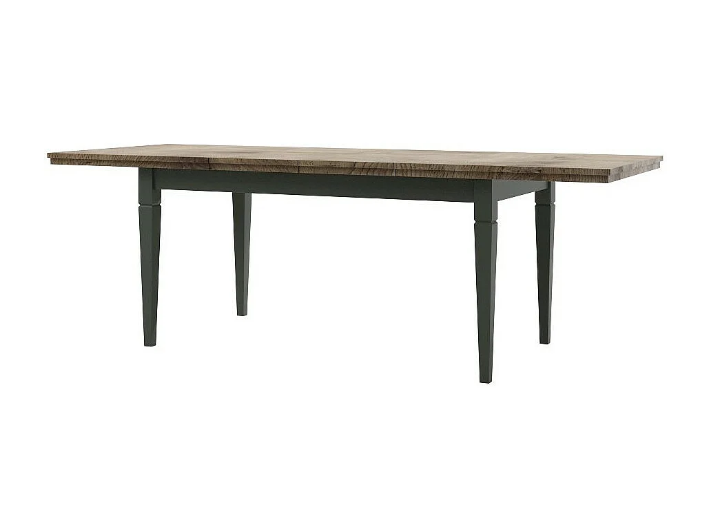Table extensible jusqu'à 240cm pour salle à manger Collection ASSIA. Coloris vert et chêne