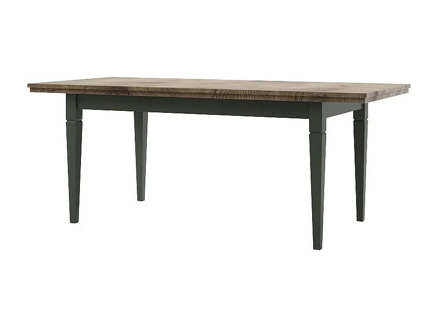 Table extensible jusqu'à 240cm pour salle à manger Collection ASSIA. Coloris vert et chêne