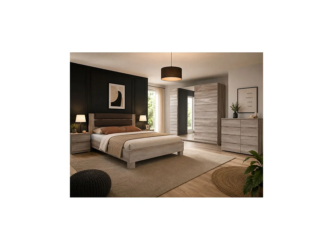 Kast ROMI – 4 laden en 1 deur – Kleur eiken dab canyon – L110 × B43,5 × H87,5 cm – Slaapkamer volwassenen