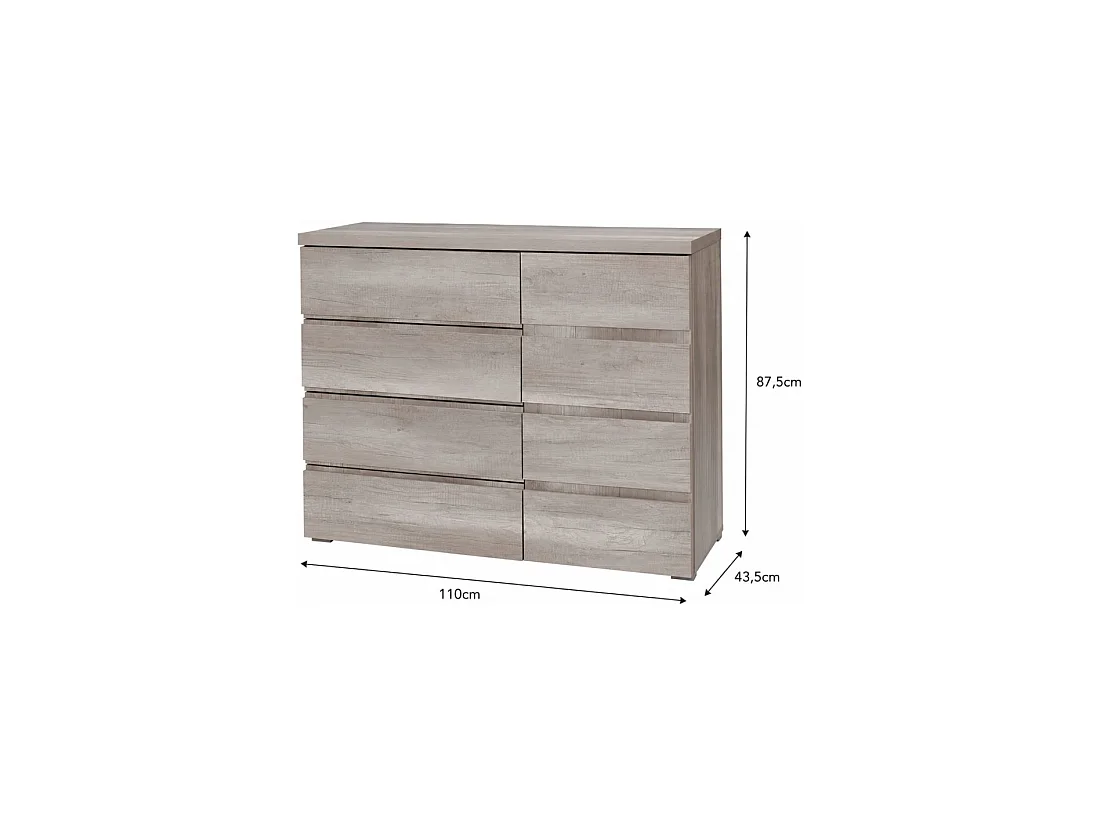 Kast ROMI – 4 laden en 1 deur – Kleur eiken dab canyon – L110 × B43,5 × H87,5 cm – Slaapkamer volwassenen