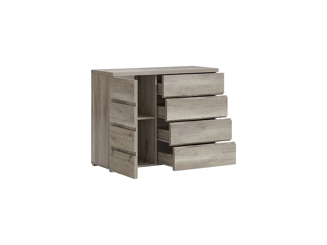 Kast ROMI – 4 laden en 1 deur – Kleur eiken dab canyon – L110 × B43,5 × H87,5 cm – Slaapkamer volwassenen
