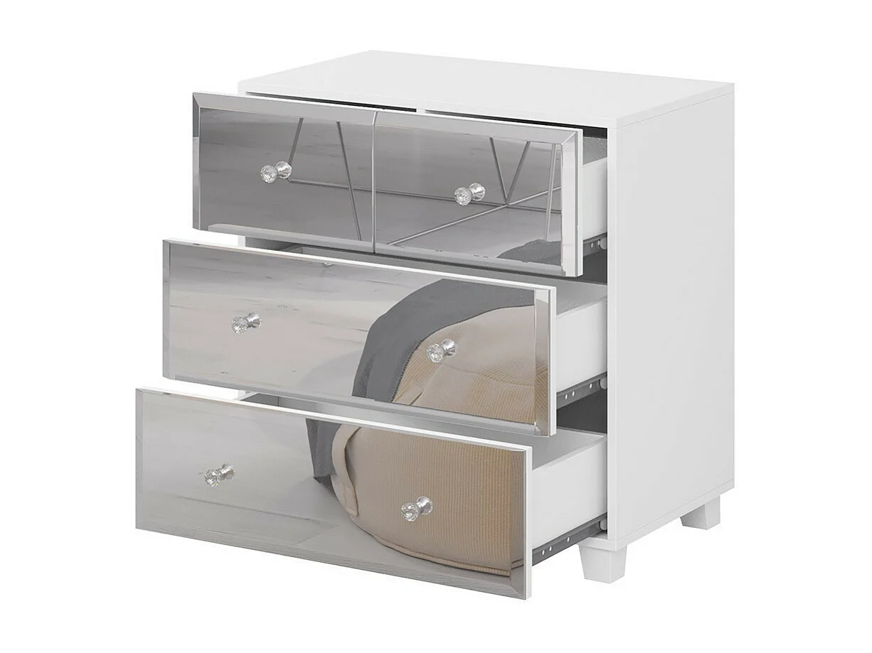 Kast met 4 lades, wit frame en fronten bedekt met spiegels, collectie LIVORA.