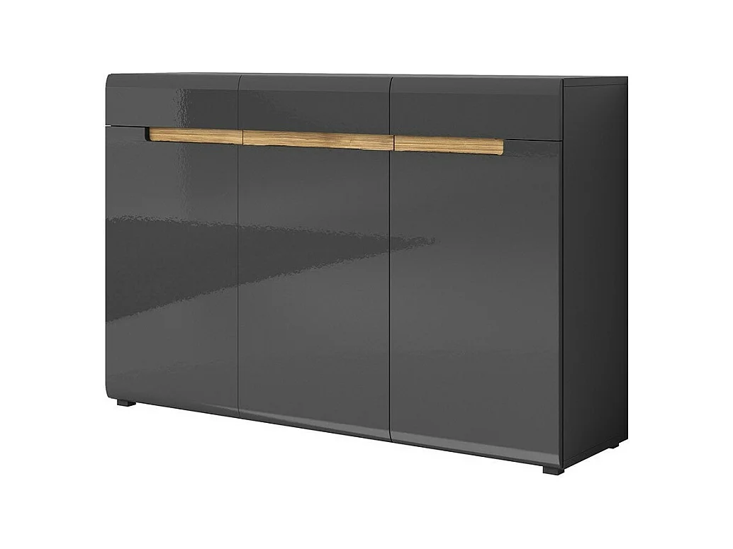 Commode design LUCIA, 3 portes et 3 tiroirs. Coloris gris brillant et chêne