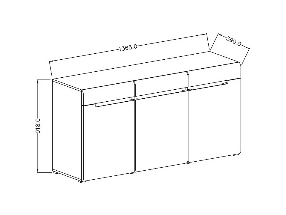 Commode design LUCIA, 3 portes et 3 tiroirs. Coloris gris brillant et chêne