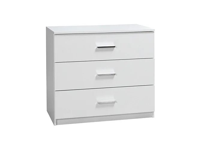 Cômoda PANAREA com 3 gavetas de fachadas laqueadas brancas.