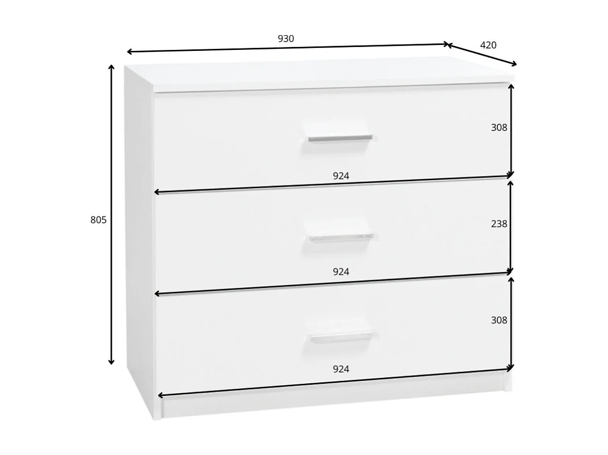 Commode PANAREA – 3 tiroirs blanc laqué design moderne