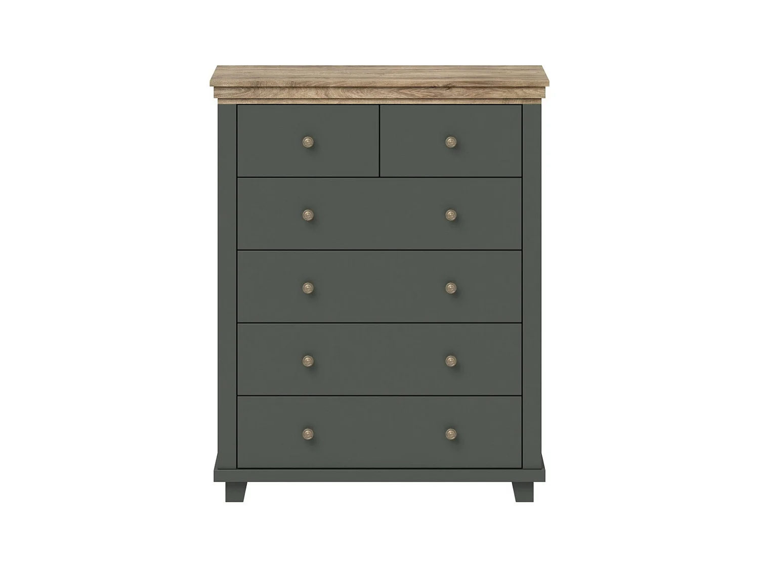 Commode XL design 6 tiroirs. Coloris vert kaki et chêne. Collection ASSIA