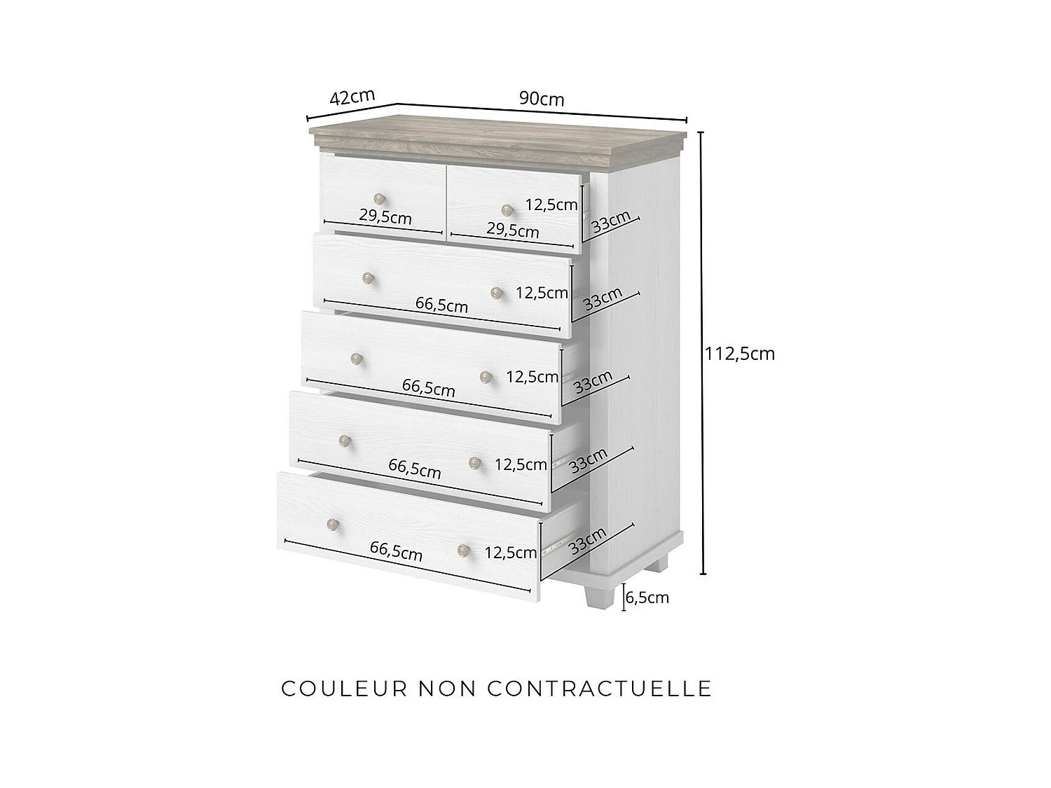 Commode XL design 6 tiroirs. Coloris vert kaki et chêne. Collection ASSIA