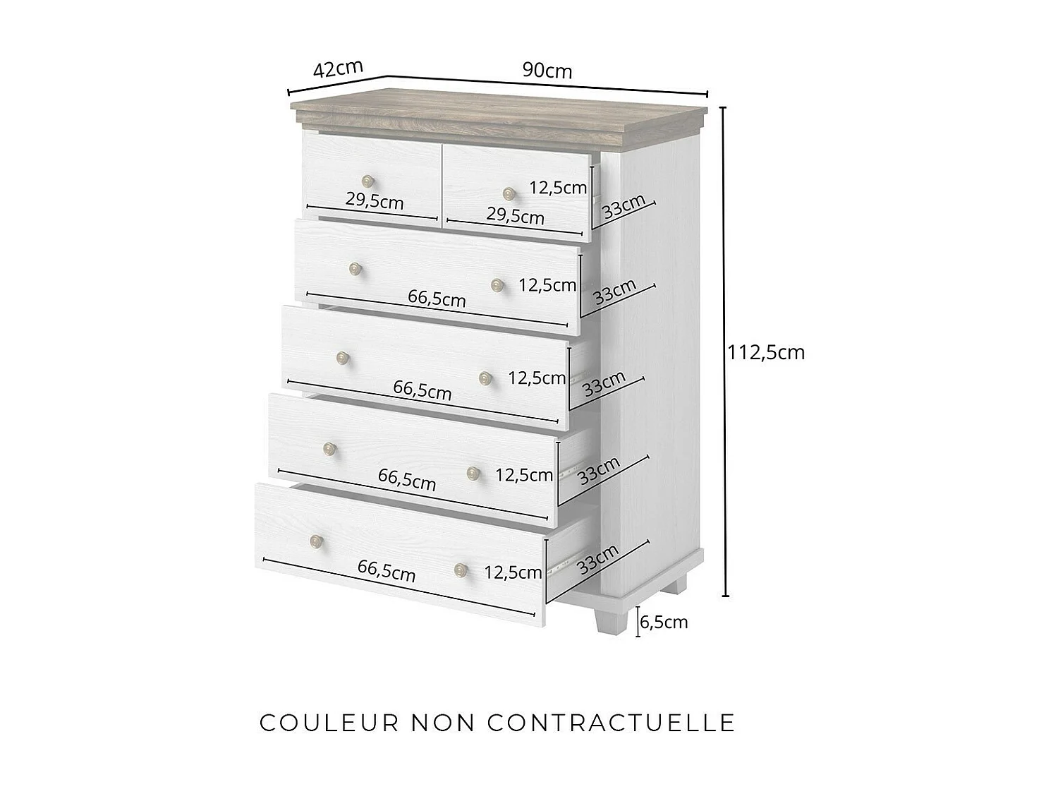 Commode XL design 6 tiroirs. Coloris vert kaki et chêne. Collection ASSIA