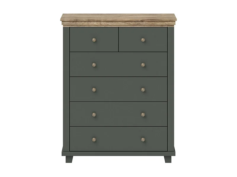 Commode XL design 6 tiroirs. Coloris vert kaki et chêne. Collection ASSIA