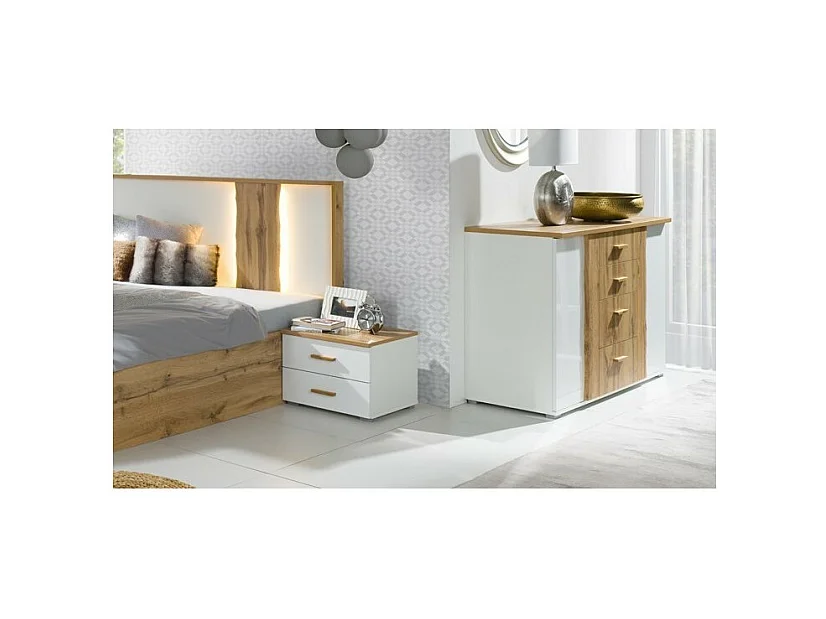 Cômoda WOOD. Cores de carvalho e branco. Móvel design, ideal para o seu quarto.