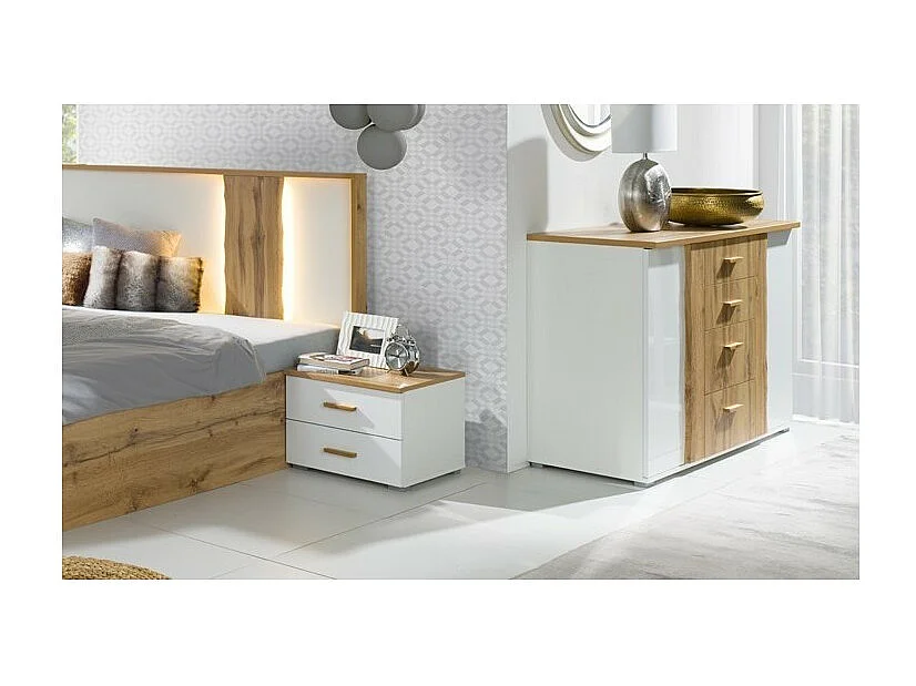 Dressoir WOOD 4 laden en 2 deuren in eiken en wit kleur