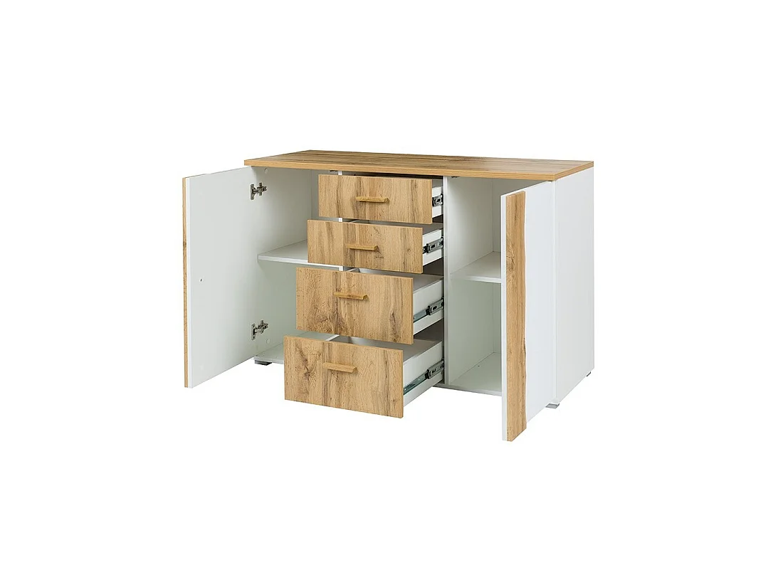 Cassettiera WOOD 4 cassetti e 2 porte colore rovere e bianco