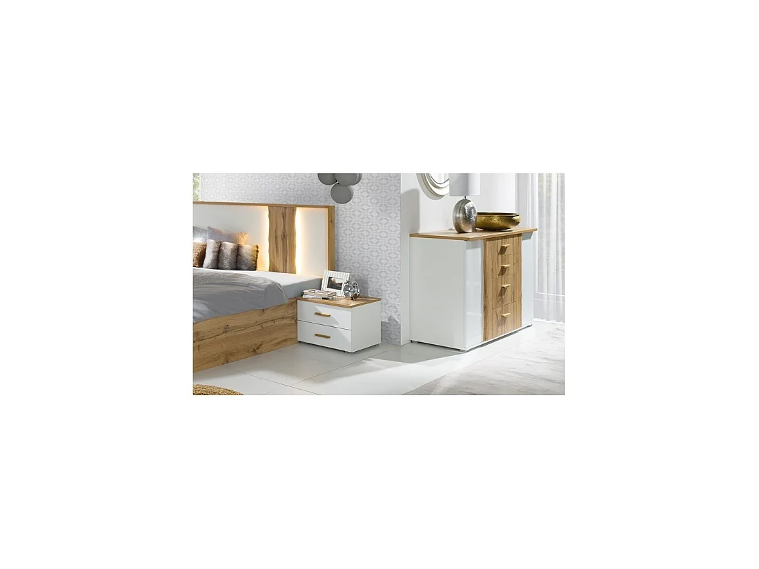 Cassettiera WOOD 4 cassetti e 2 porte colore rovere e bianco
