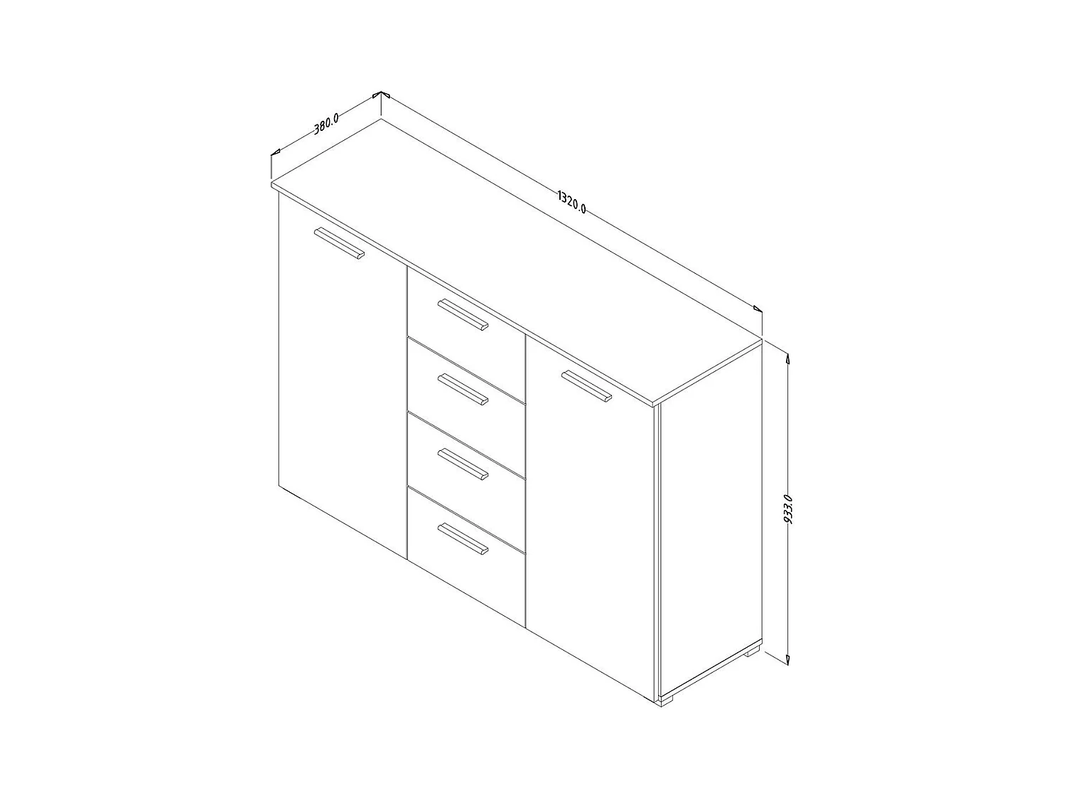 Commode design 2 portes et 4 tiroirs 130cm. Collection EOS coloris chêne foncé et noir