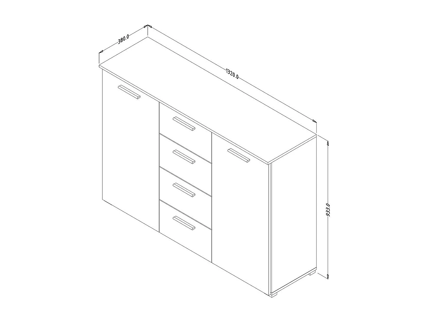Commode design 2 portes et 4 tiroirs 130cm. Collection EOS coloris chêne foncé et noir