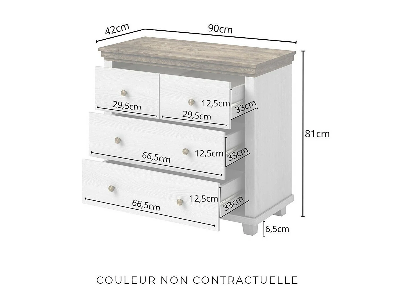 Commode design 4 tiroirs. Coloris vert kaki et chêne. Collection ASSIA