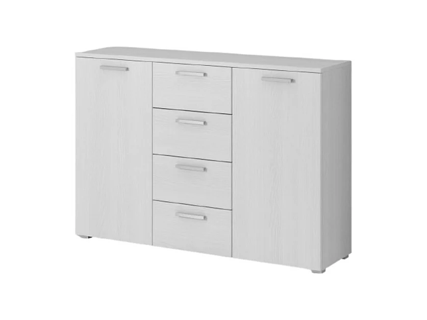Design dressoir met 2 deuren en 4 laden 130cm. Collectie FLOYD wit houteffect.