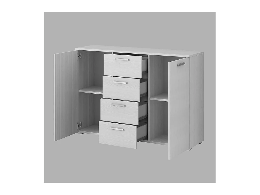Design dressoir met 2 deuren en 4 laden 130cm. Collectie FLOYD wit houteffect.