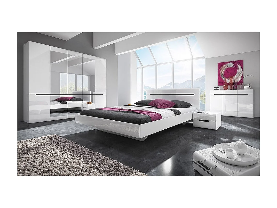 Commode design LUCIA, 3 portes et 3 tiroirs. Coloris blanc brillant et noir