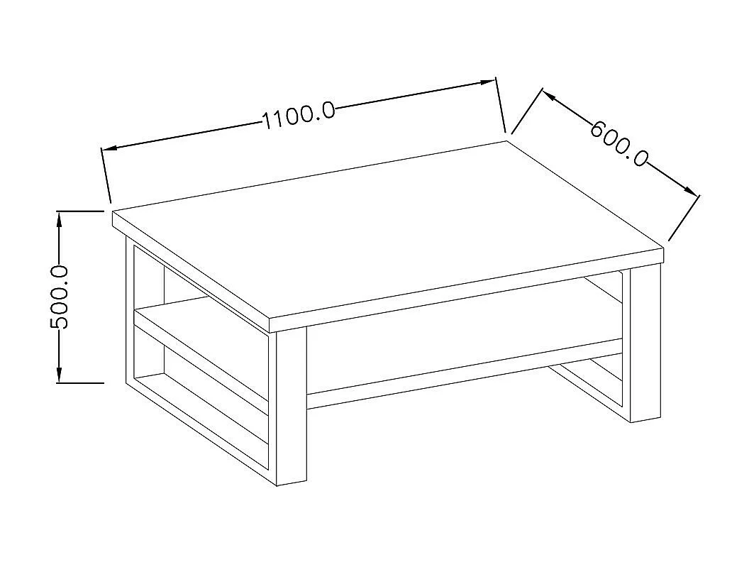 Lage design salontafel uit de MILO collectie in donkereiken kleur. Poten in zwart metaal.