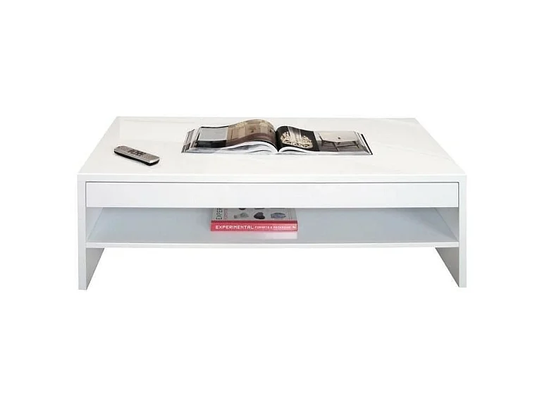 Table basse TRIGO blanc - 1 tiroir avec compartiments - 118 x 58 x 39 cm