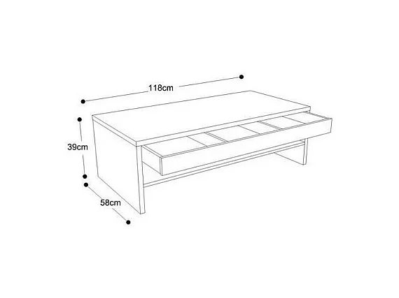 Table basse TRIGO blanc - 1 tiroir avec compartiments - 118 x 58 x 39 cm