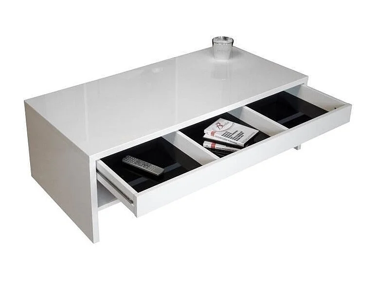 Mesa de centro TRIGO com gaveta na cor Branco brilhante - comprimento 118 cm