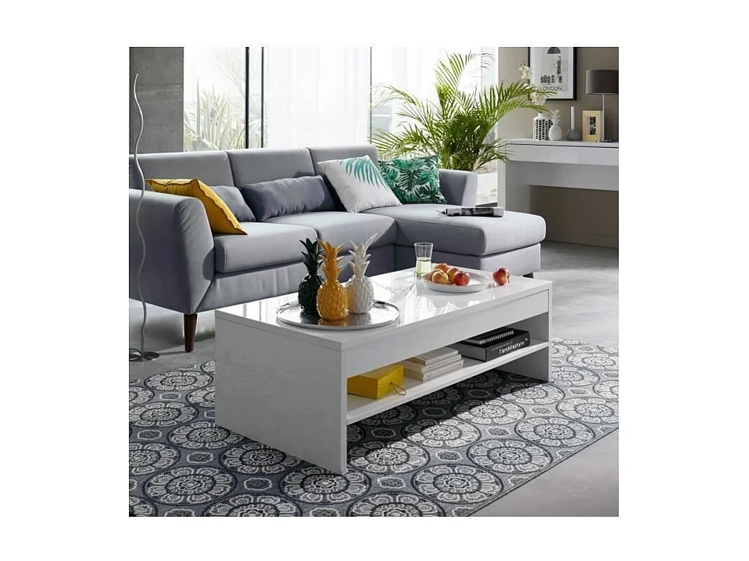 Mesa de centro TRIGO com gaveta na cor Branco brilhante - comprimento 118 cm