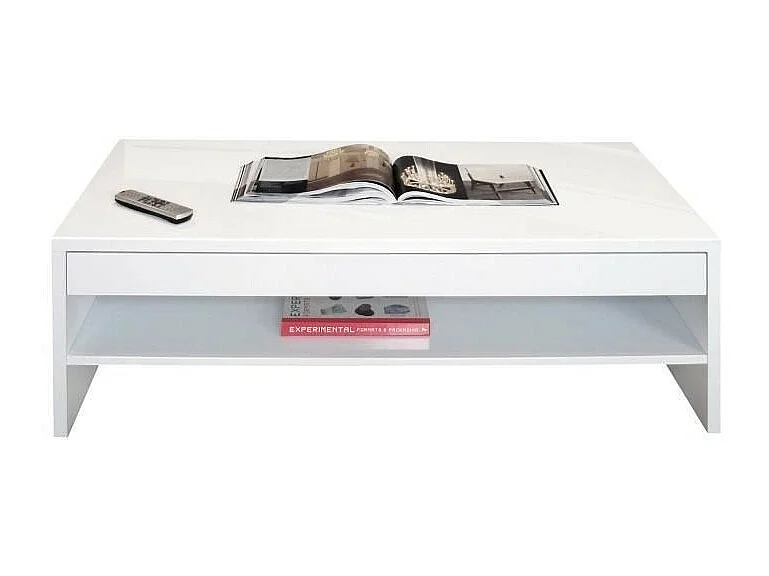 Table basse TRIGO blanc - 1 tiroir avec compartiments - 118 x 58 x 39 cm