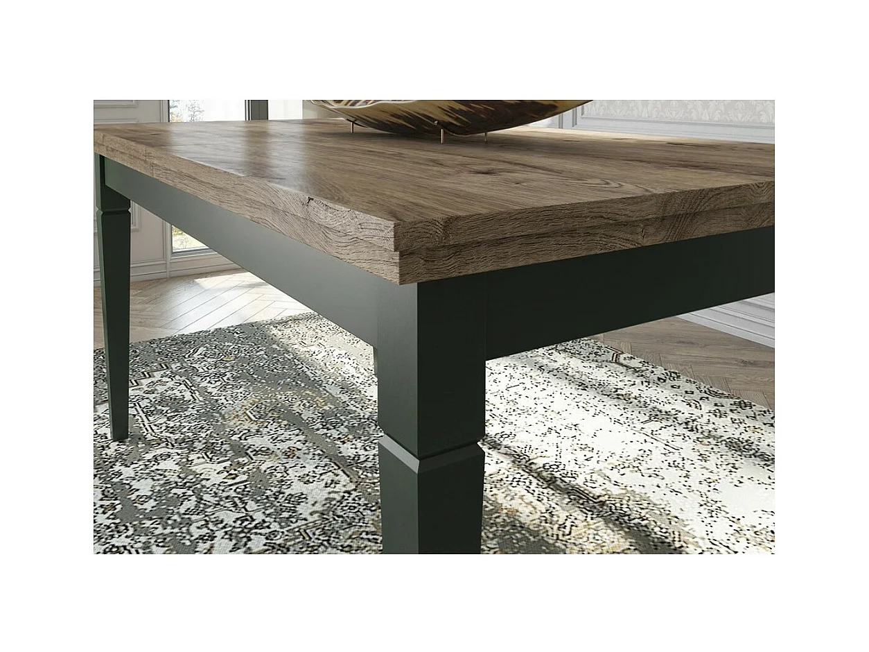 Mesa baja rectangular colección ASSIA. Color verde y roble.