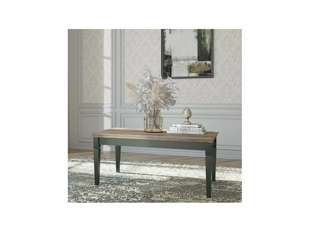 Mesa baja rectangular colección ASSIA. Color verde y roble.