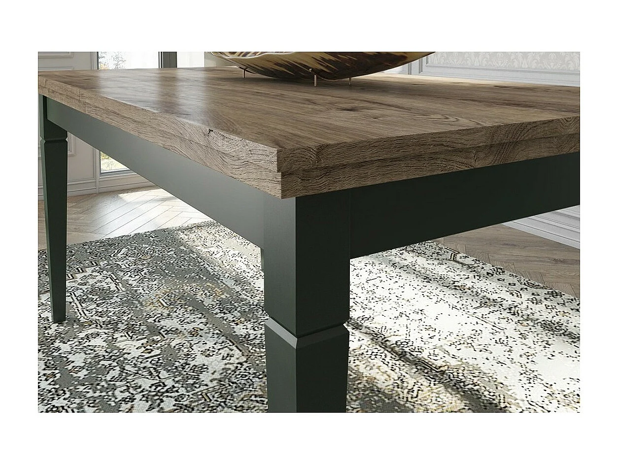 Table basse ASSIA – Rectangulaire 110x60 cm – Vert et chêne – Style classique chic