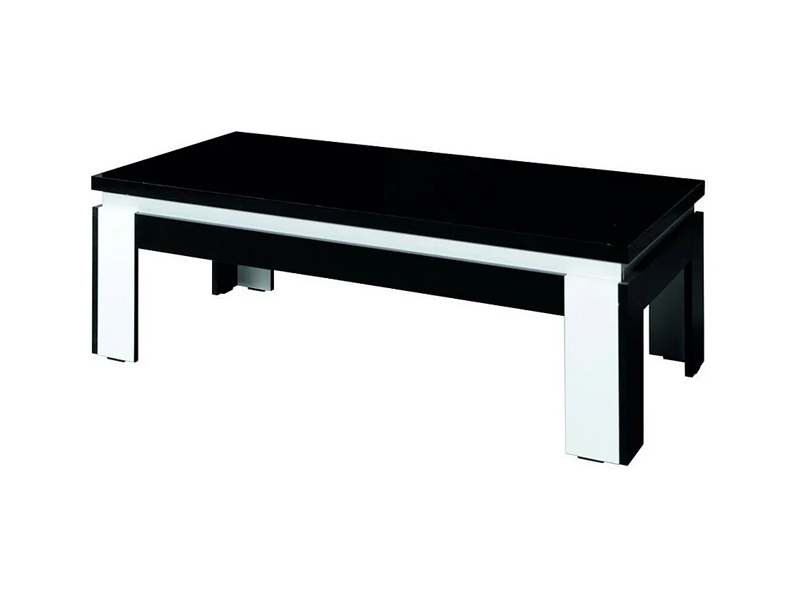 Mesa de centro LINA negro y blanco brillante – 125 x 42 x 65 cm