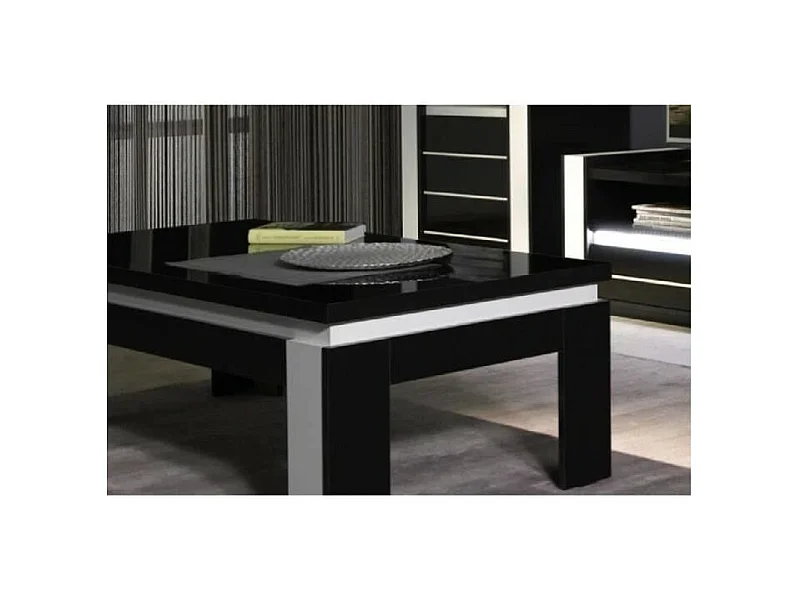 Mesa de centro LINA negro y blanco brillante – 125 x 42 x 65 cm