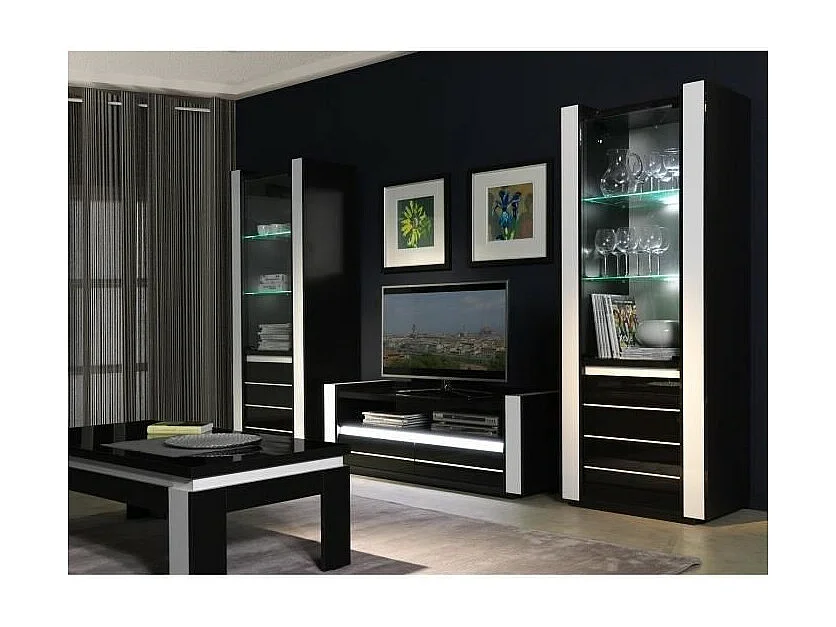 Mesa de centro design LINA nas cores preto e branco brilhante.