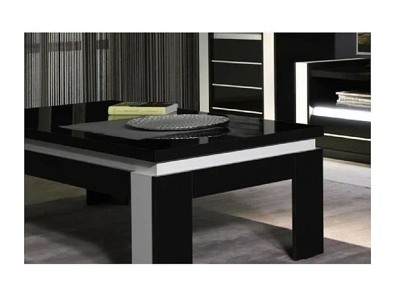 Mesa de centro design LINA nas cores preto e branco brilhante.