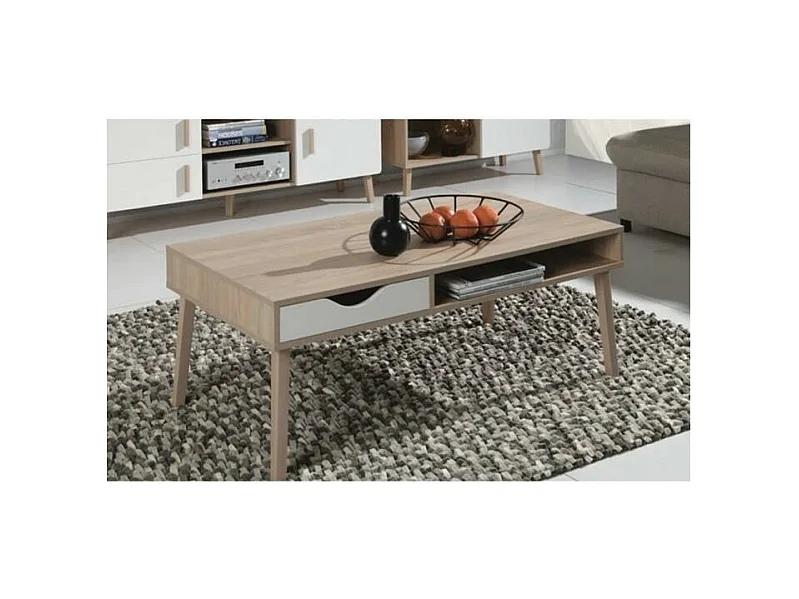 Table basse OSLO - Coloris chêne et blanc - Style scandinave - 120 x 60 x 45 cm